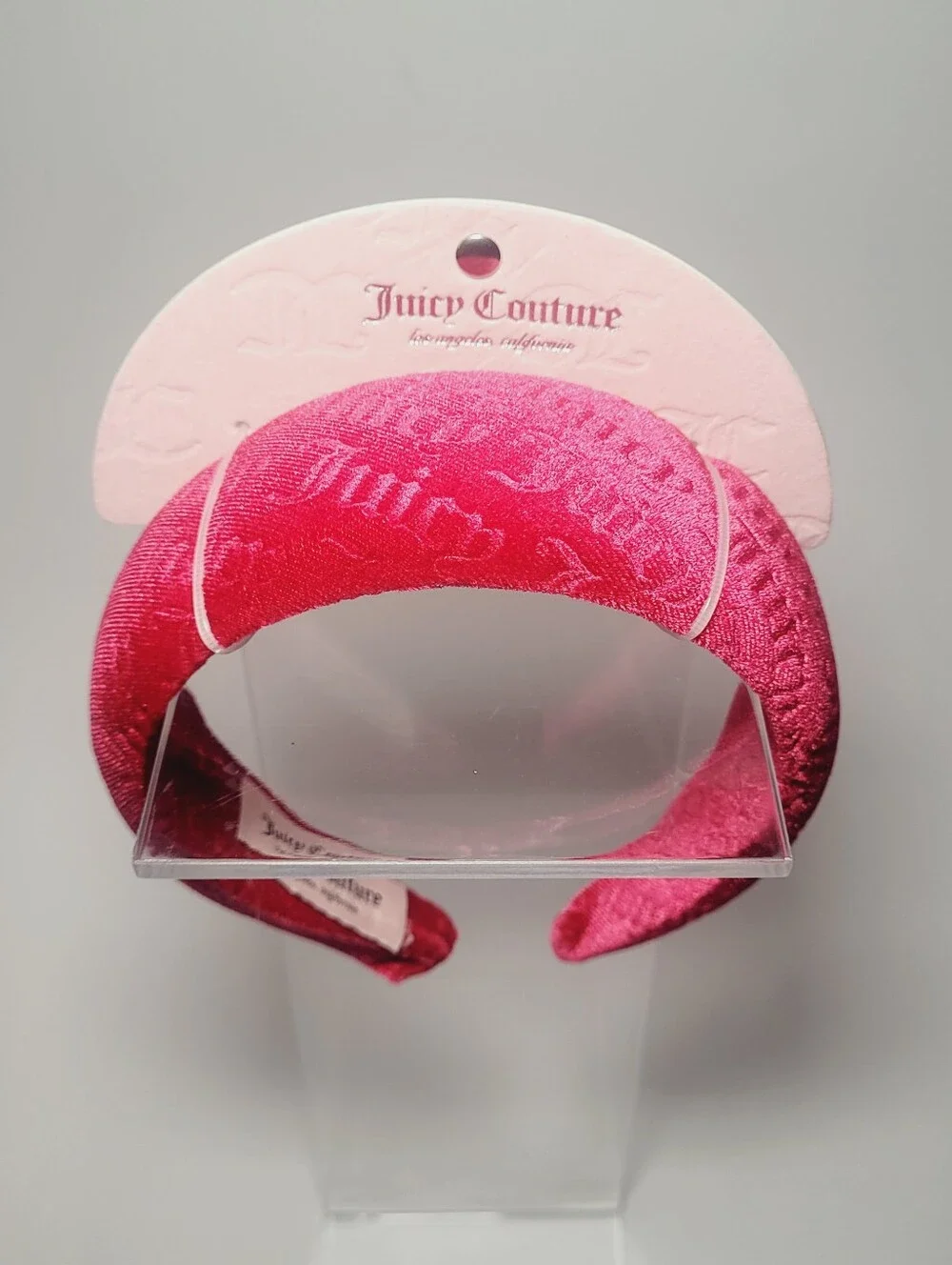 Juicy Couture Hot Pink Rose Red Velour Velvet Juicy Embossed Cute Headband NWT